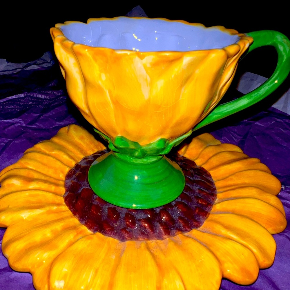 🌻 💛 Vintage Teleflora Sunflower Tea Cup Set